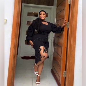 Cut out simple black dress with slit